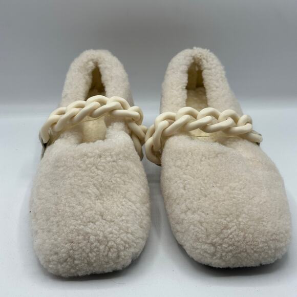 OZLANA Shearling Sherpa Mary Jane Flat Ivory Cream Chain Strap Sz 7 NWOB $275 - Picture 3 of 7